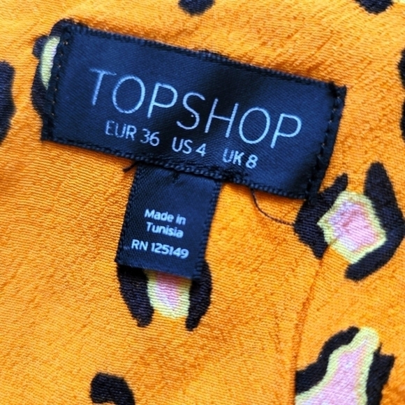 Topshop Leopard Animal Print Button Yellow Orange Size 4. - Picture 9 of 13